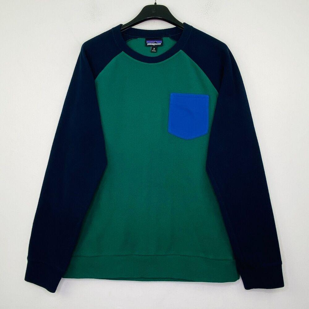 Patagonia Men's Medium Sweatshirt Green Blue Colorblock Fleece Pullover BL23